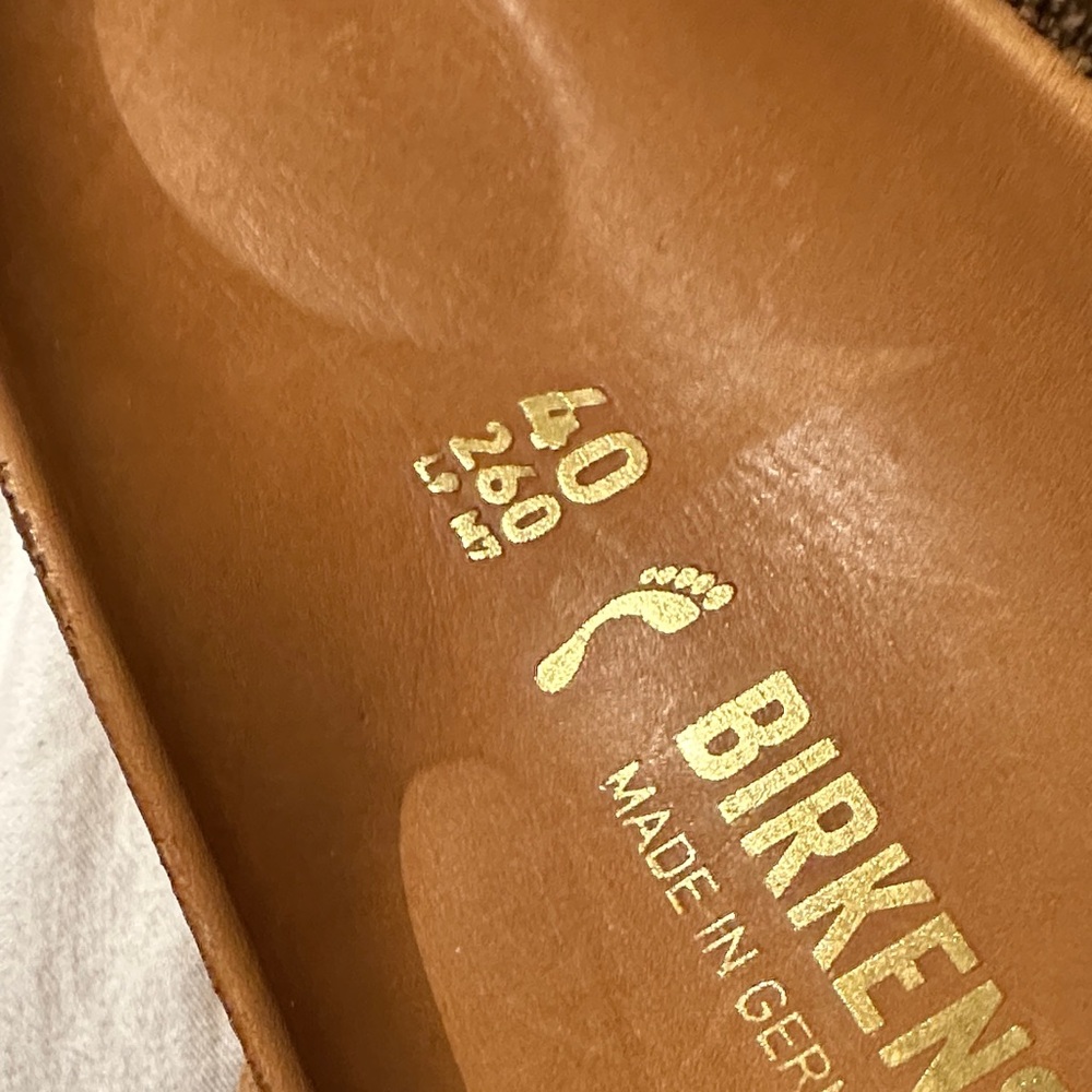 Birkenstock Tan Sandals with Gold Big Buckle - Picture 3 of 4